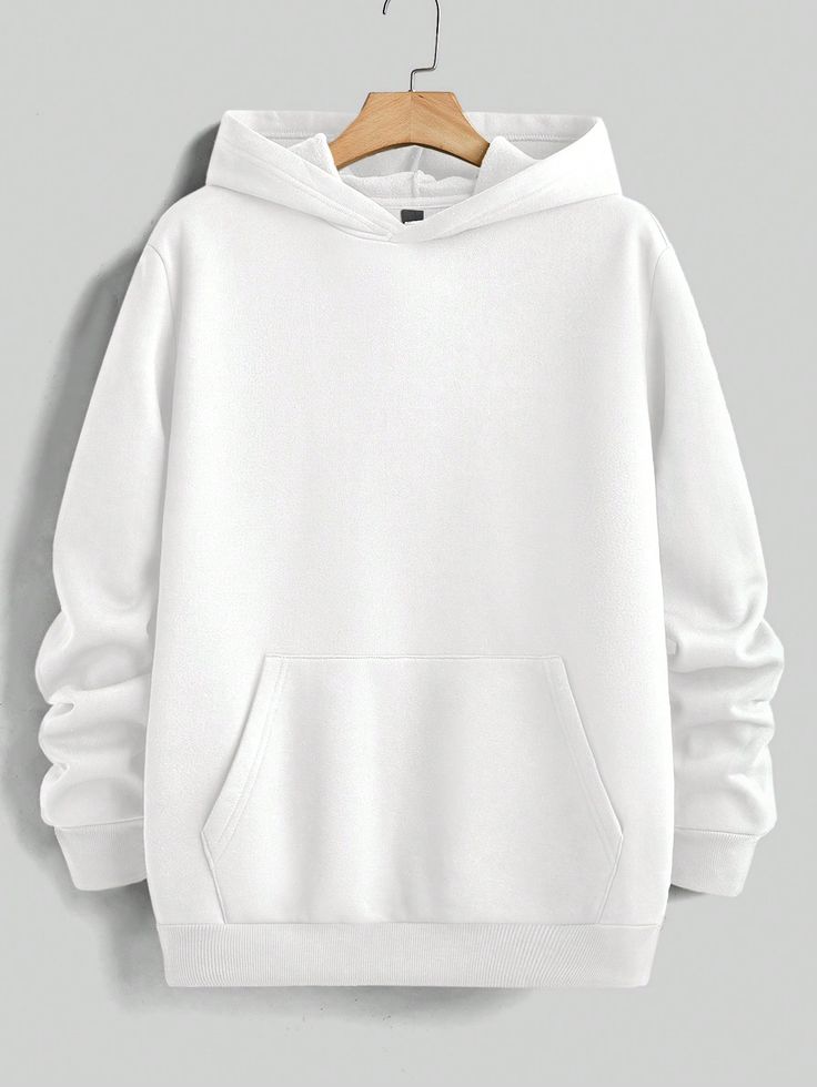 White Men Solid Drop Shoulder Hoodie
