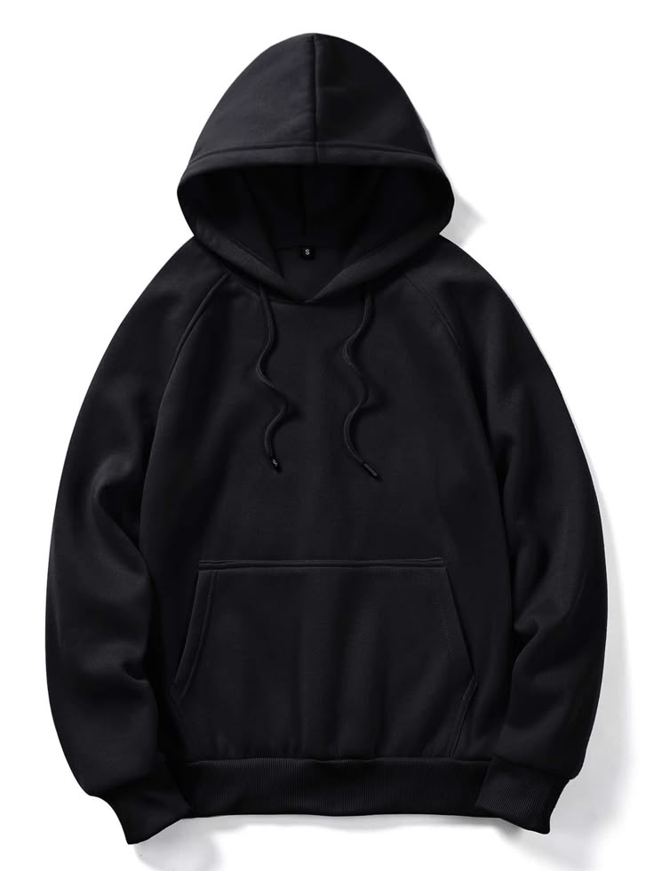 Black Men Solid Drop Shoulder Hoodie