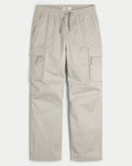Beige BAGGY PULL-ON CARGO PANTS