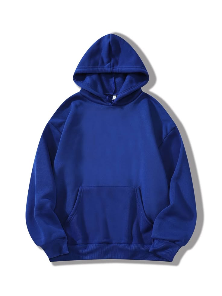 Blue Men Solid Drop Shoulder Hoodie